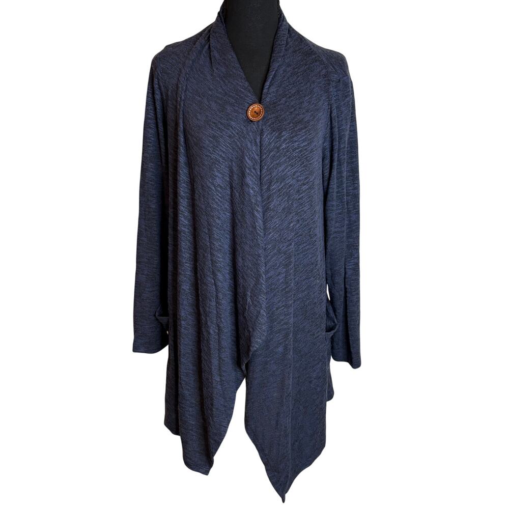 Bobeau Large Navy Drape Cardigan Sharkbite Hem
